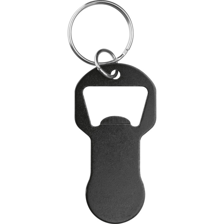 Brelok z otwieraczem do butelek i żetonem do wózka z aluminium z recyklingu OLIWIER