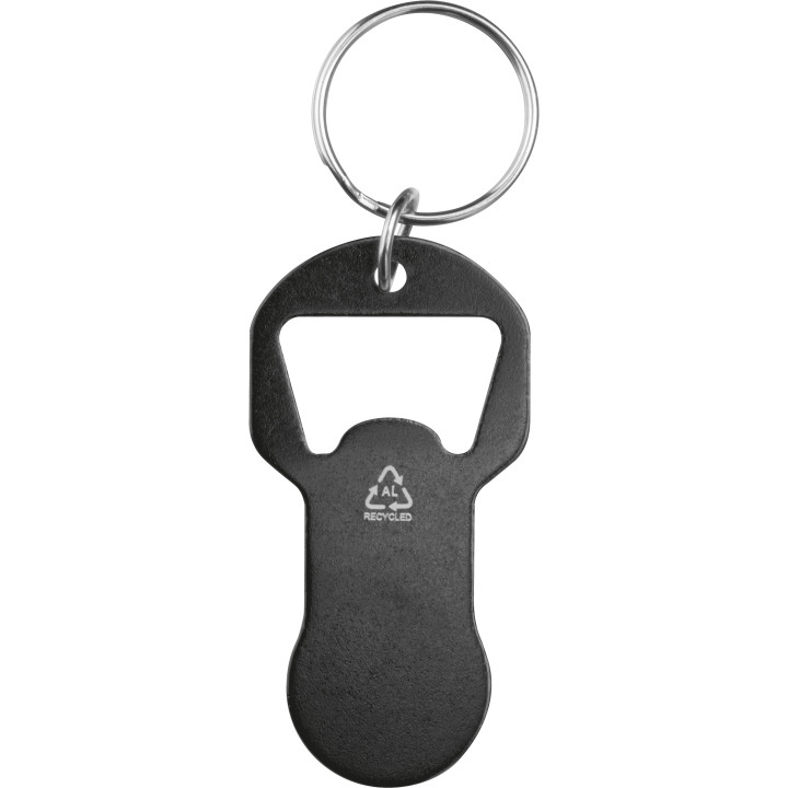 Brelok z otwieraczem do butelek i żetonem do wózka z aluminium z recyklingu OLIWIER