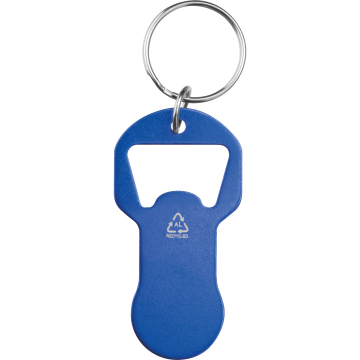 Brelok z otwieraczem do butelek i żetonem do wózka z aluminium z recyklingu OLIWIER