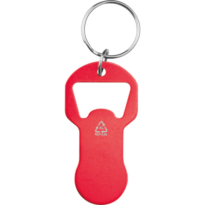 Brelok z otwieraczem do butelek i żetonem do wózka z aluminium z recyklingu OLIWIER