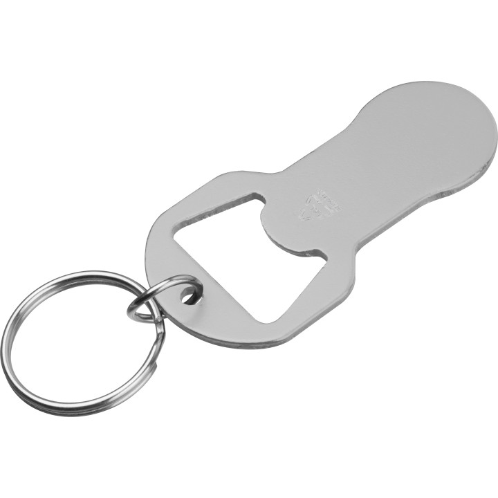 Brelok z otwieraczem do butelek i żetonem do wózka z aluminium z recyklingu OLIWIER