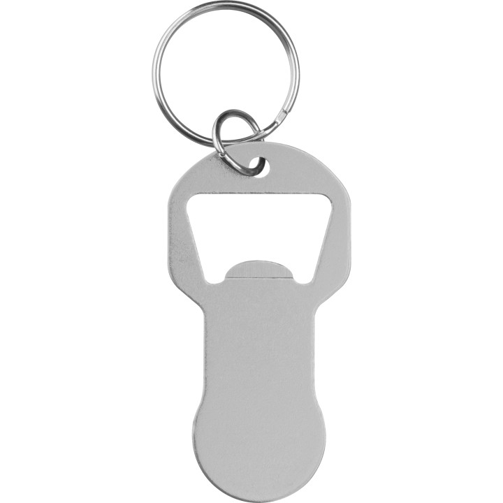 Brelok z otwieraczem do butelek i żetonem do wózka z aluminium z recyklingu OLIWIER
