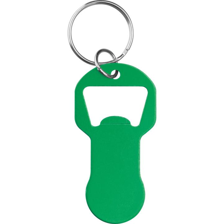 Brelok z otwieraczem do butelek i żetonem do wózka z aluminium z recyklingu OLIWIER