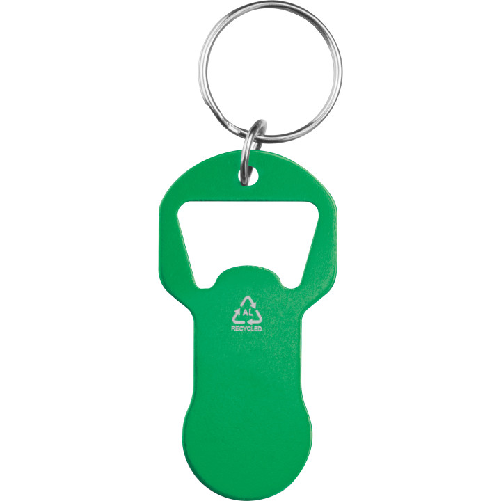 Brelok z otwieraczem do butelek i żetonem do wózka z aluminium z recyklingu OLIWIER