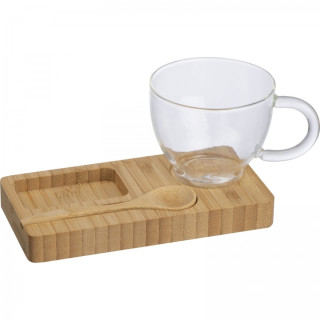 Taca z łyżeczką i szklanym kubkiem 150 ml ROSA