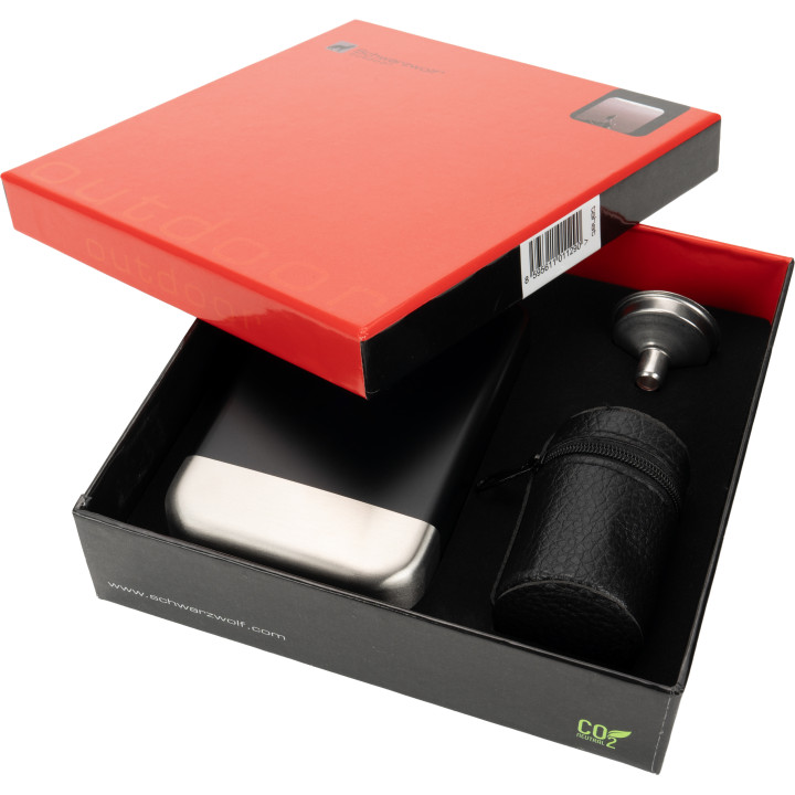 Zestaw piersiówka 266 ml, kieliszki 30 ml i lejek TAHAT Schwarzwolf