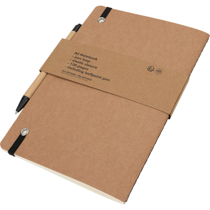 Notatnik A5 z czystymi stronami i długopisem z materiałów z recyklingu CHLOE