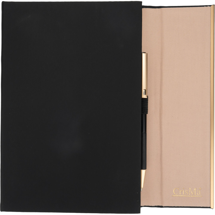 Notatnik A5 ze skóry z recyklingu, w linie z długopisem metalowym CrisMa MAGGIE