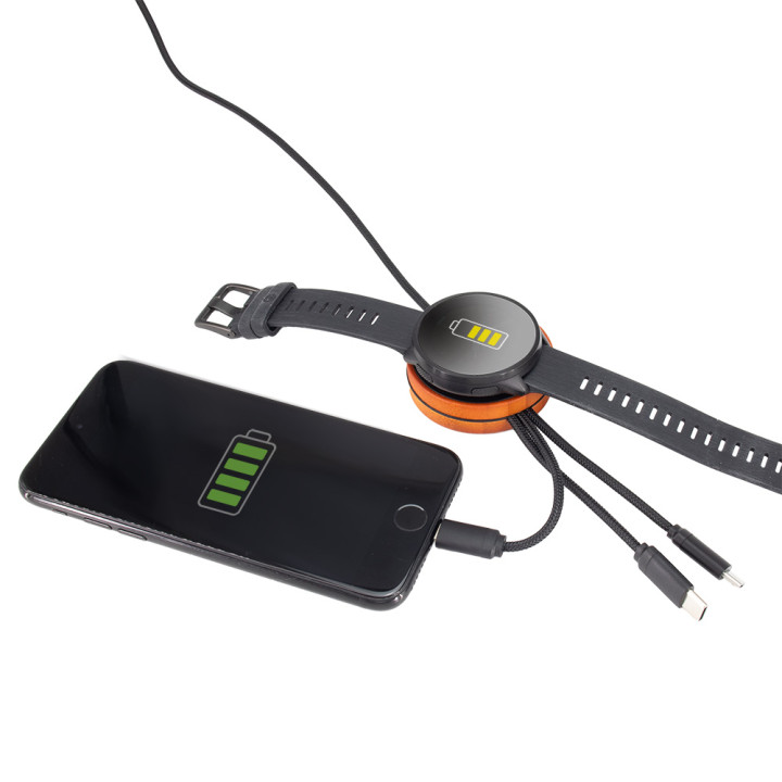 Kabel z ładowarką indukcyjną 4w1 w drewnianej obudowie - i5w